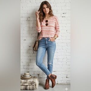 Velvet by Graham & Spencer Linen Helena Striped Tee Size Small Coastal